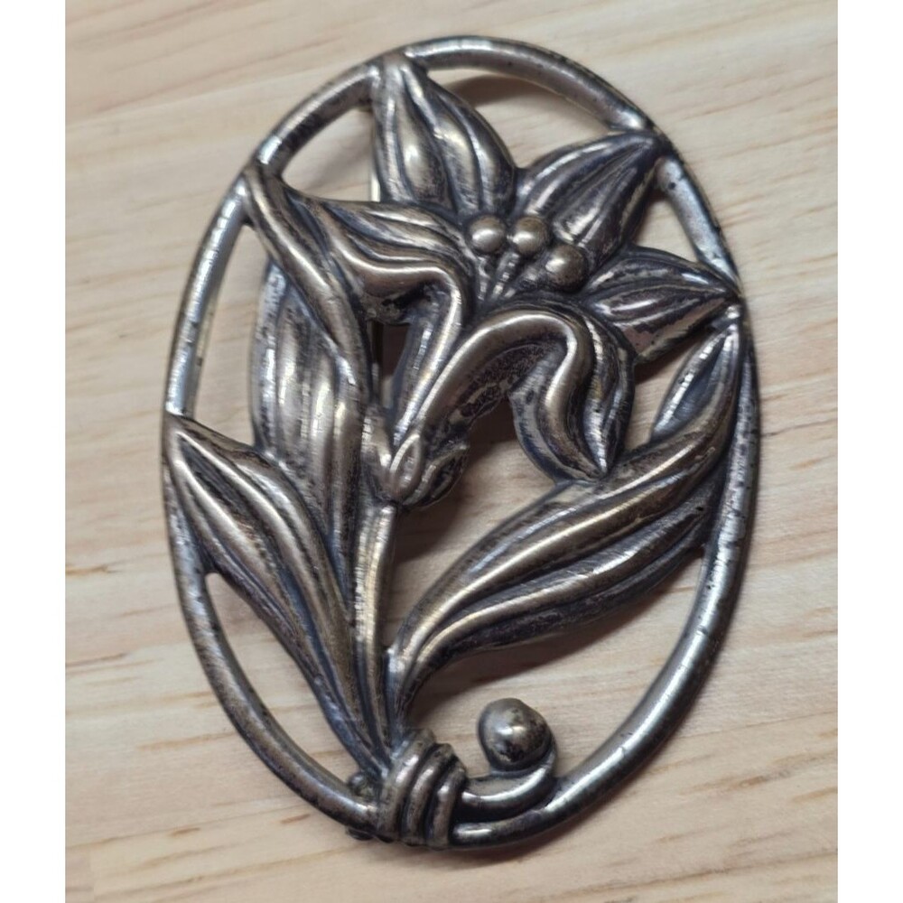 Vintage Danecraft Brooch Pin Lily Flower-  Sterling Silver